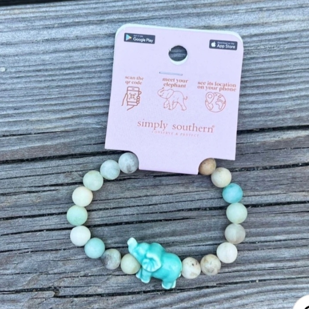New!Simply Southern Aqua Elephant Bead Stretch Bracelet